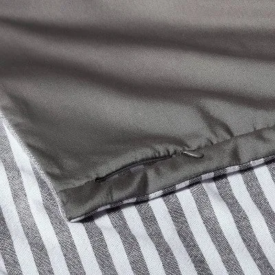 New - King Heavyweight Linen Blend Stripe Pillow Sham Dark Gray - Casaluna