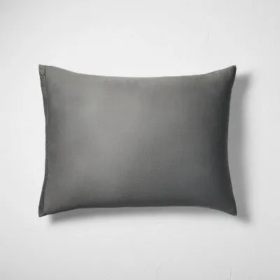 New - King Heavyweight Linen Blend Stripe Pillow Sham Dark Gray - Casaluna