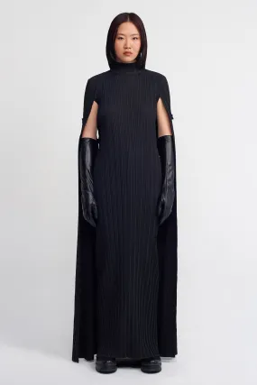 Nu Snap Detail Pleated Cape Dress Black