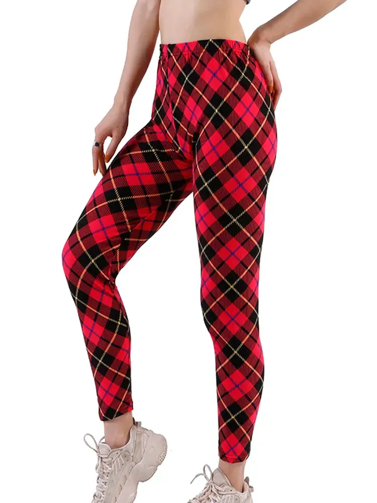 Plaid Leggings Women Pants Push Up Leggings Fashion Fitness Leggins Gym Sporting High Waist Trousers