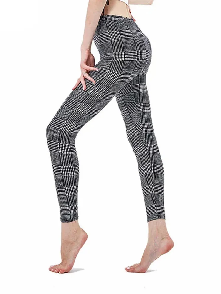 Plaid Leggings Women Pants Push Up Leggings Fashion Fitness Leggins Gym Sporting High Waist Trousers