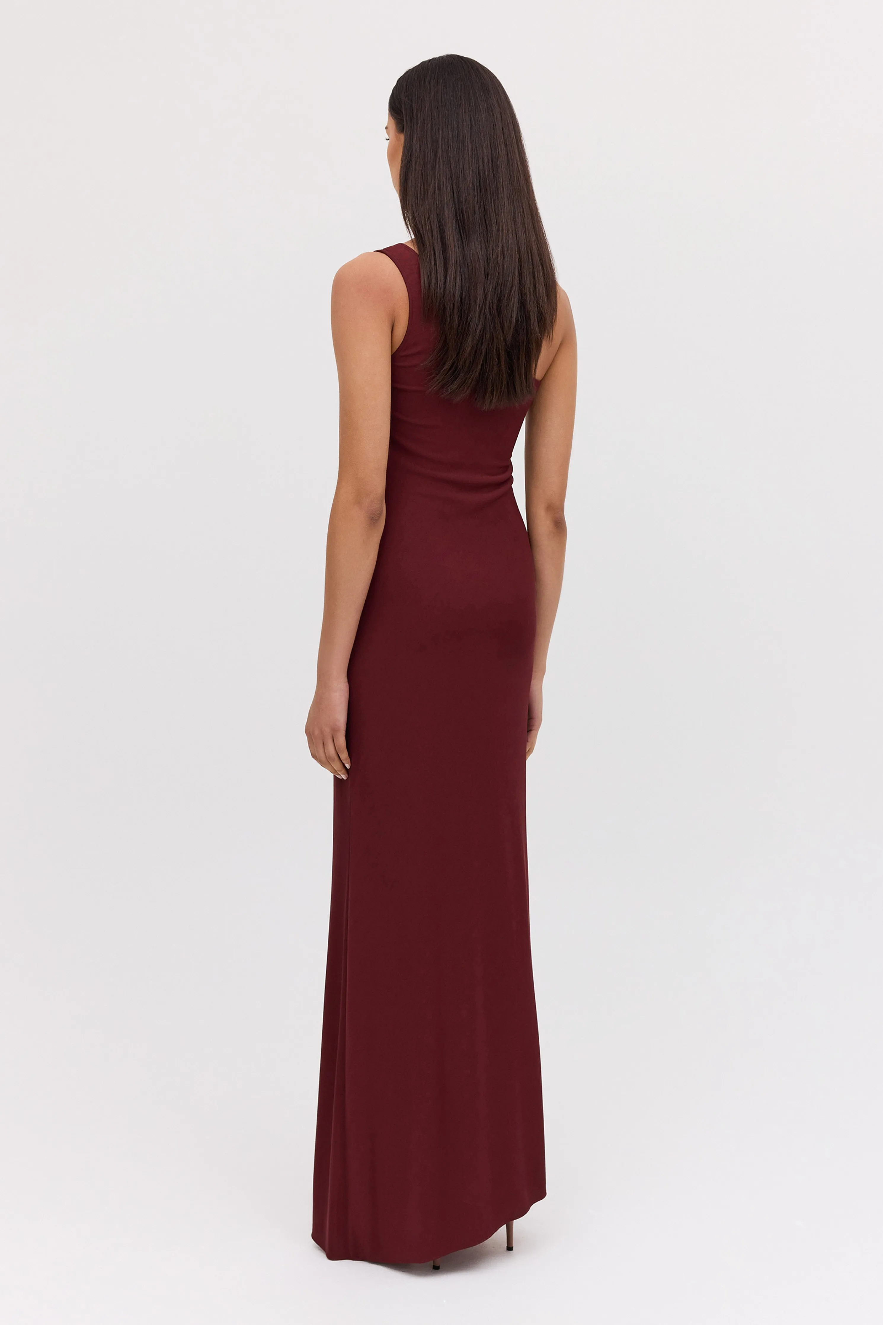 PLUM JERSEY ASYMMETRIC SLIP DRESS