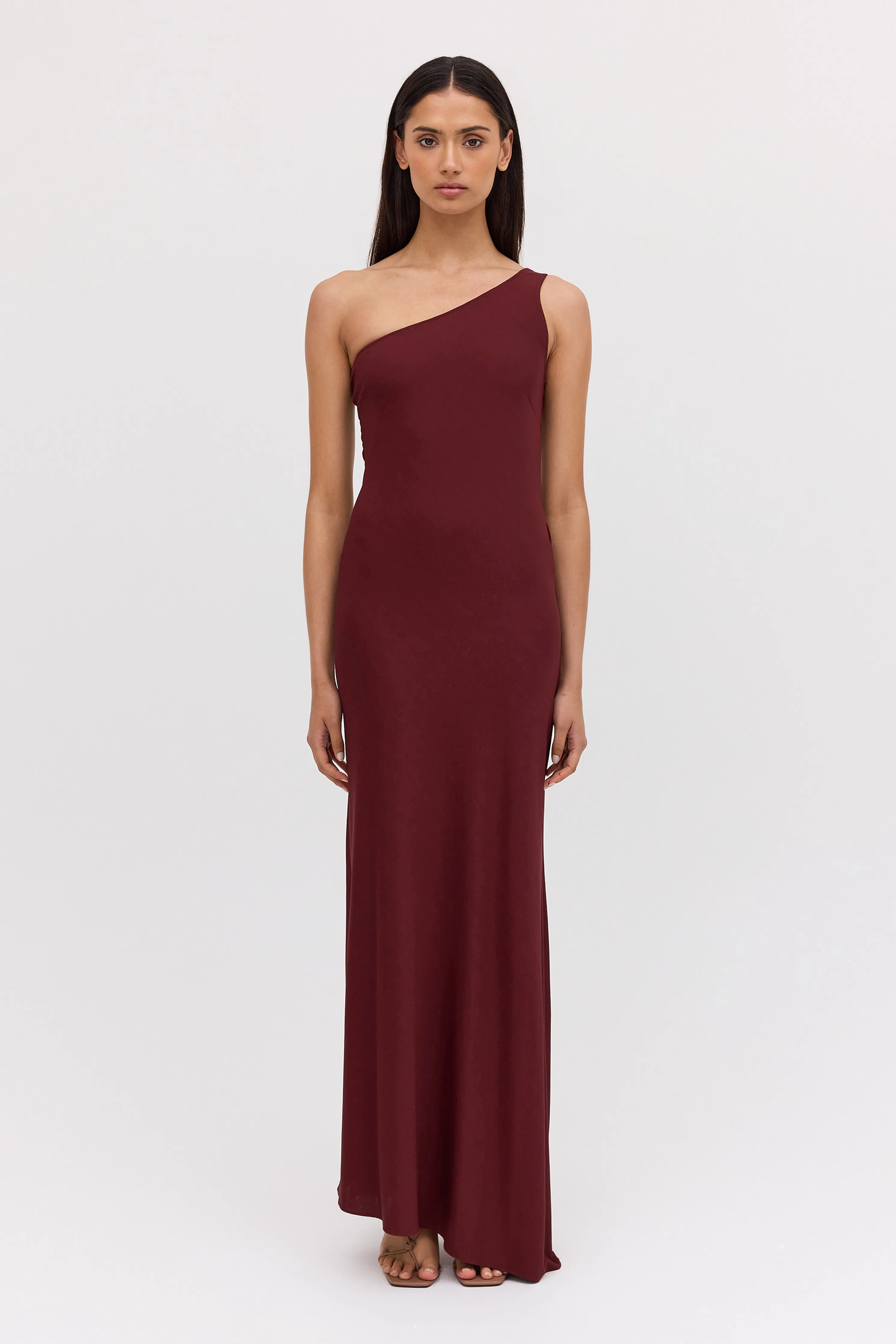 PLUM JERSEY ASYMMETRIC SLIP DRESS