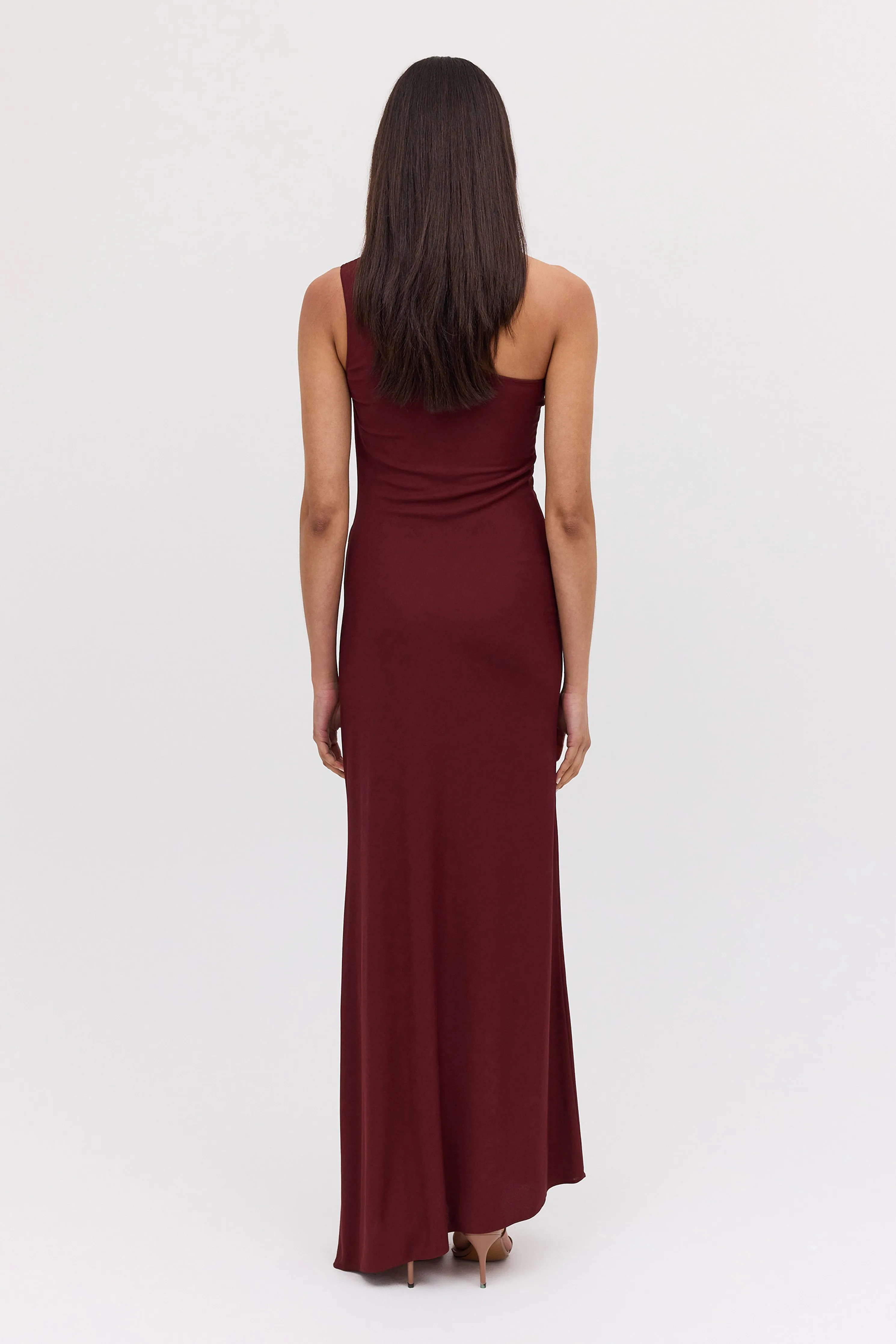 PLUM JERSEY ASYMMETRIC SLIP DRESS