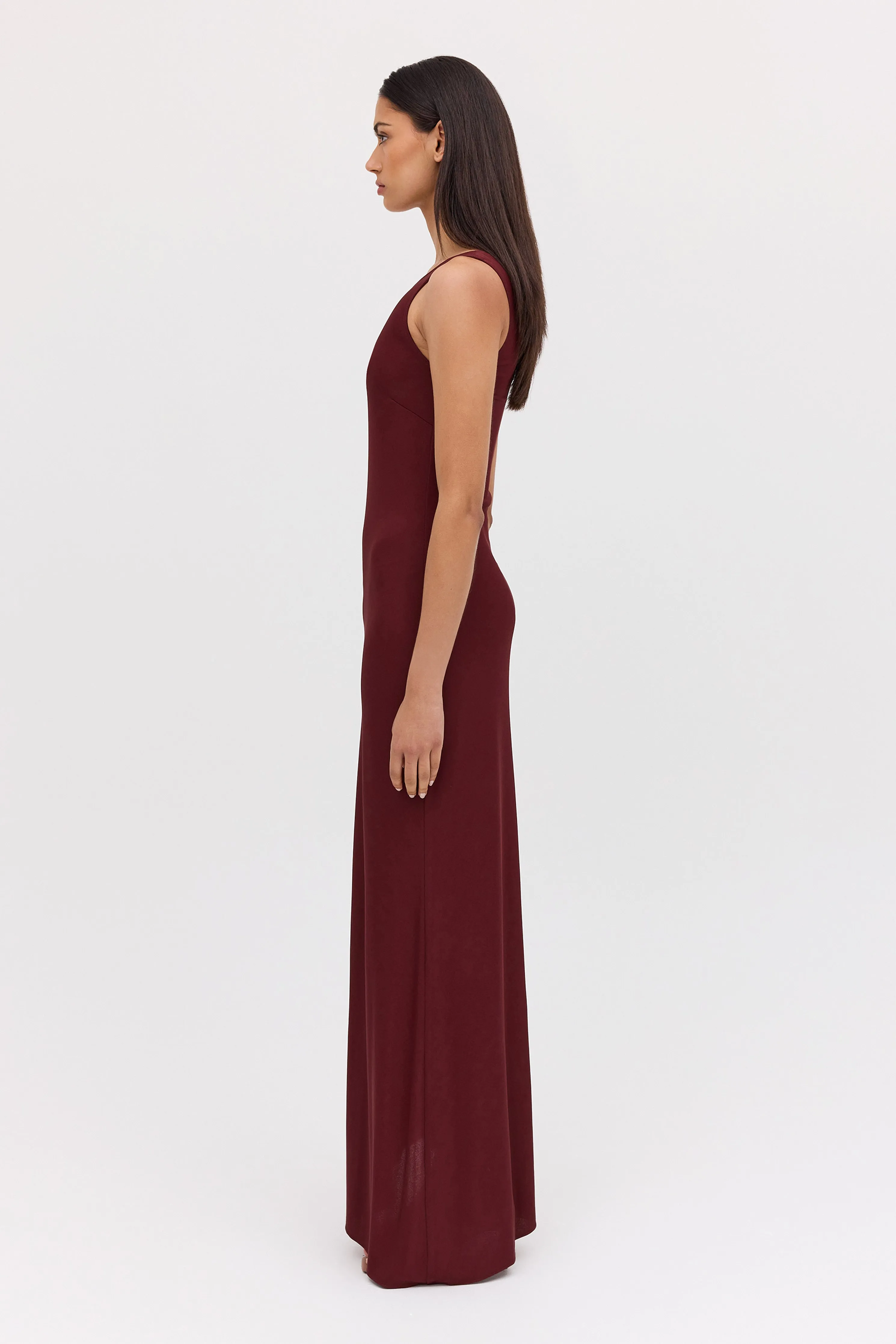 PLUM JERSEY ASYMMETRIC SLIP DRESS