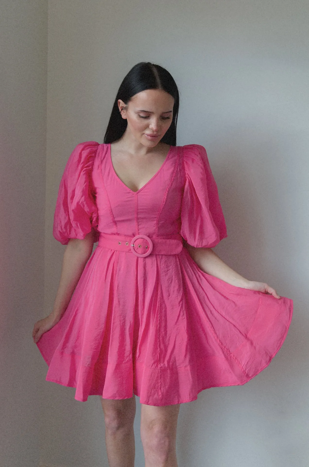 Puff Sleeve Pink Poplin Mini Dress