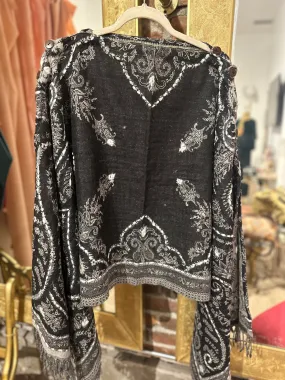 Pure wool reversible embroidered cape - anthracite