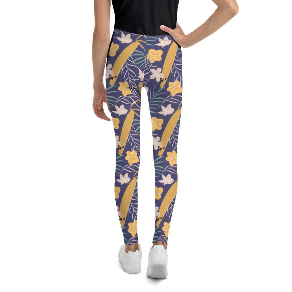 Purple Tropical Flower Youth Leggings