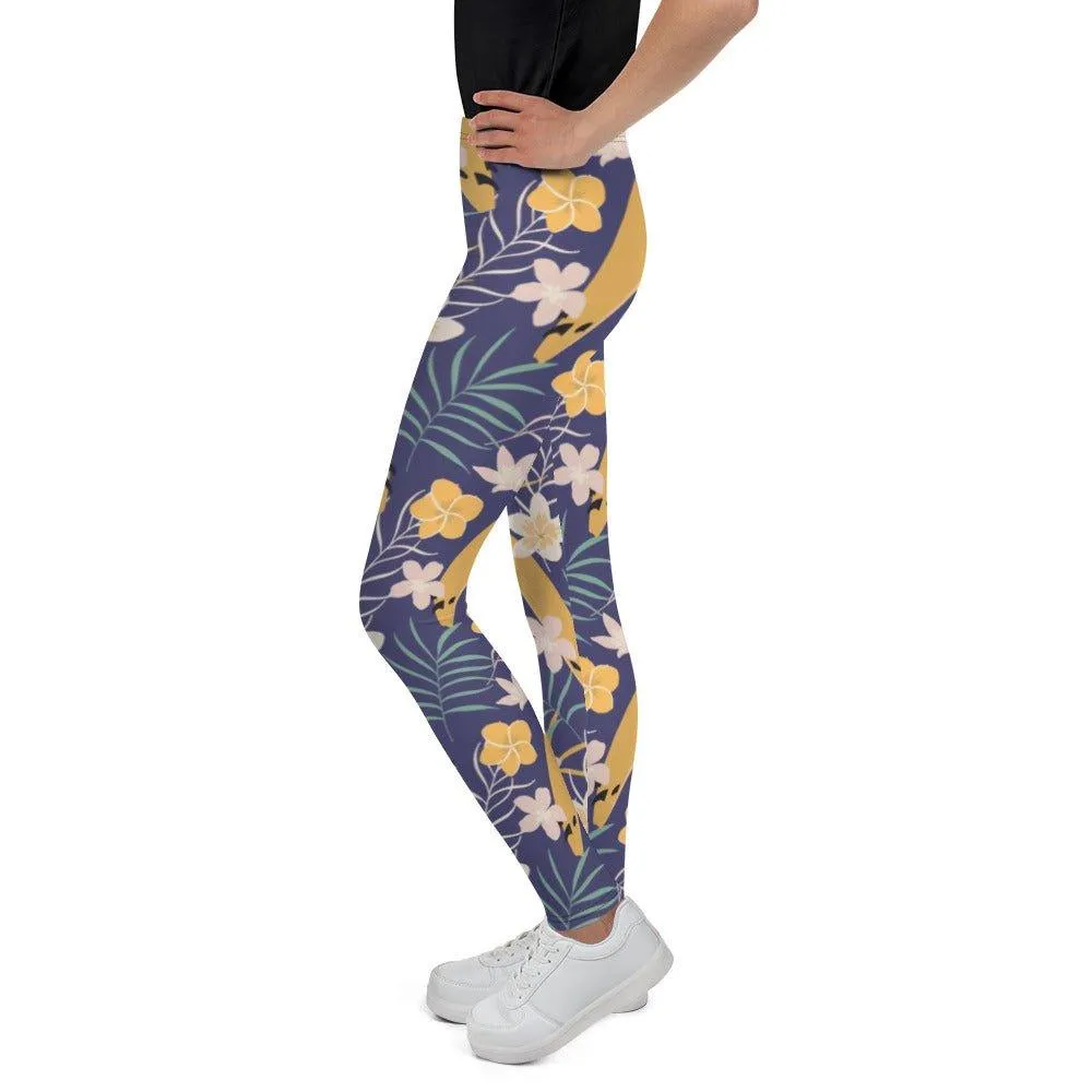 Purple Tropical Flower Youth Leggings