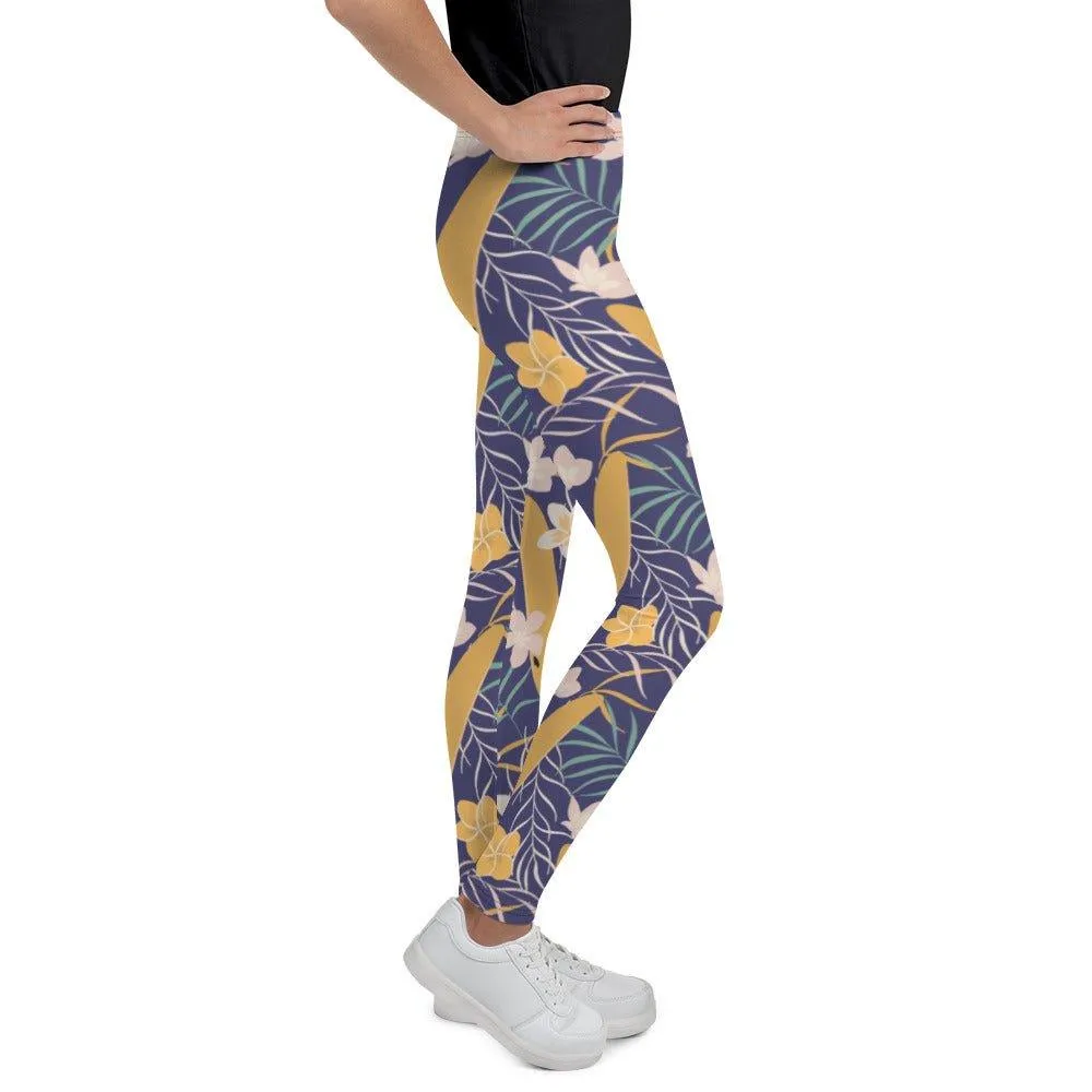 Purple Tropical Flower Youth Leggings