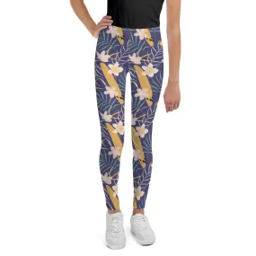 Purple Tropical Flower Youth Leggings