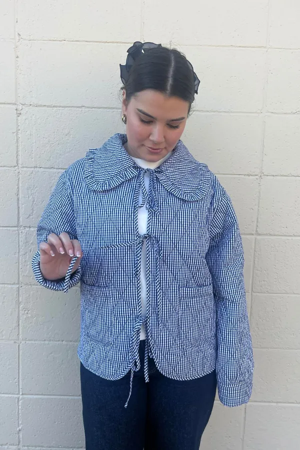 Quilted Gingham Jacket - Navy
