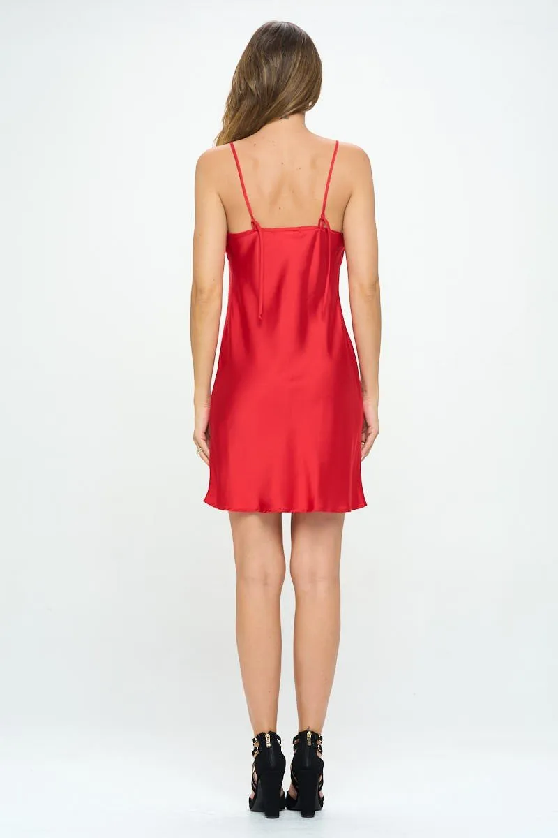 Red Cowl Neck Satin Slip Dress