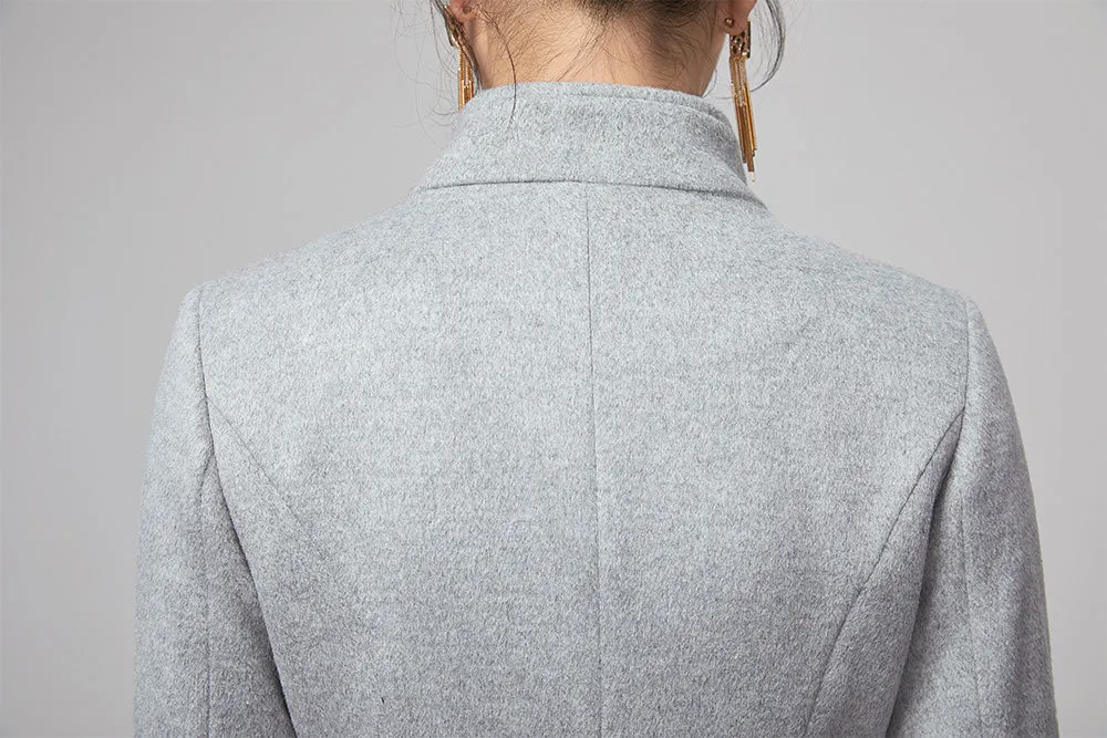 retro light gray wool coat with stand up collar 2205