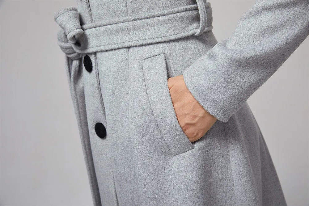 retro light gray wool coat with stand up collar 2205