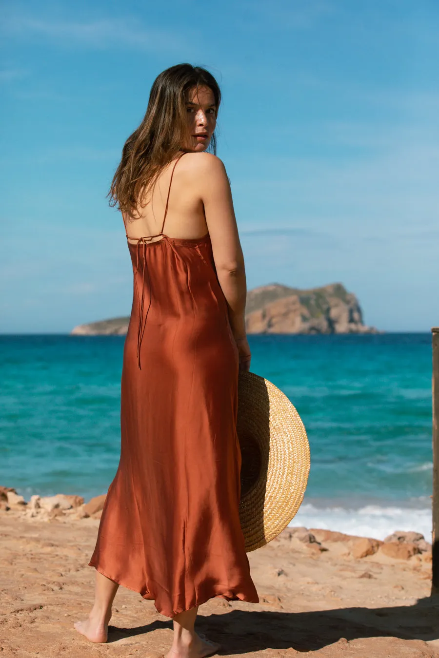 ROSE SILK SLIP DRESS TERACOTTA