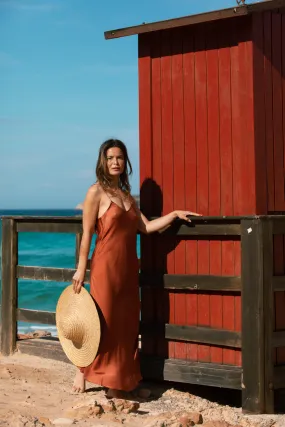 ROSE SILK SLIP DRESS TERACOTTA