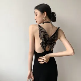 Sakari Butterfly Laced Back Slip Dress