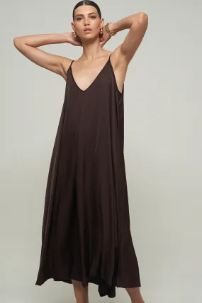 SATIN MAXI DRESS IN BROWN