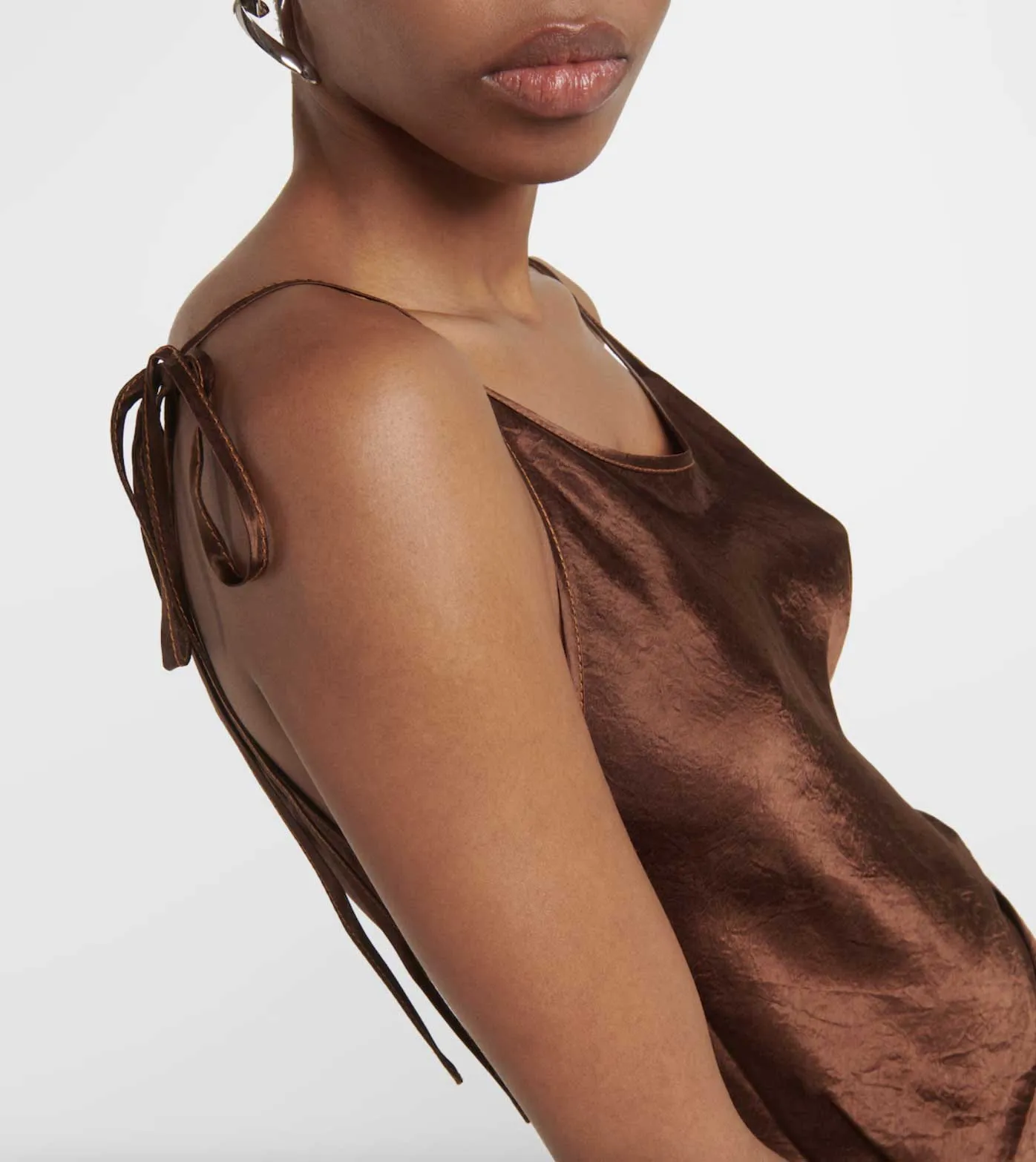 Satin Midi Dress Brown