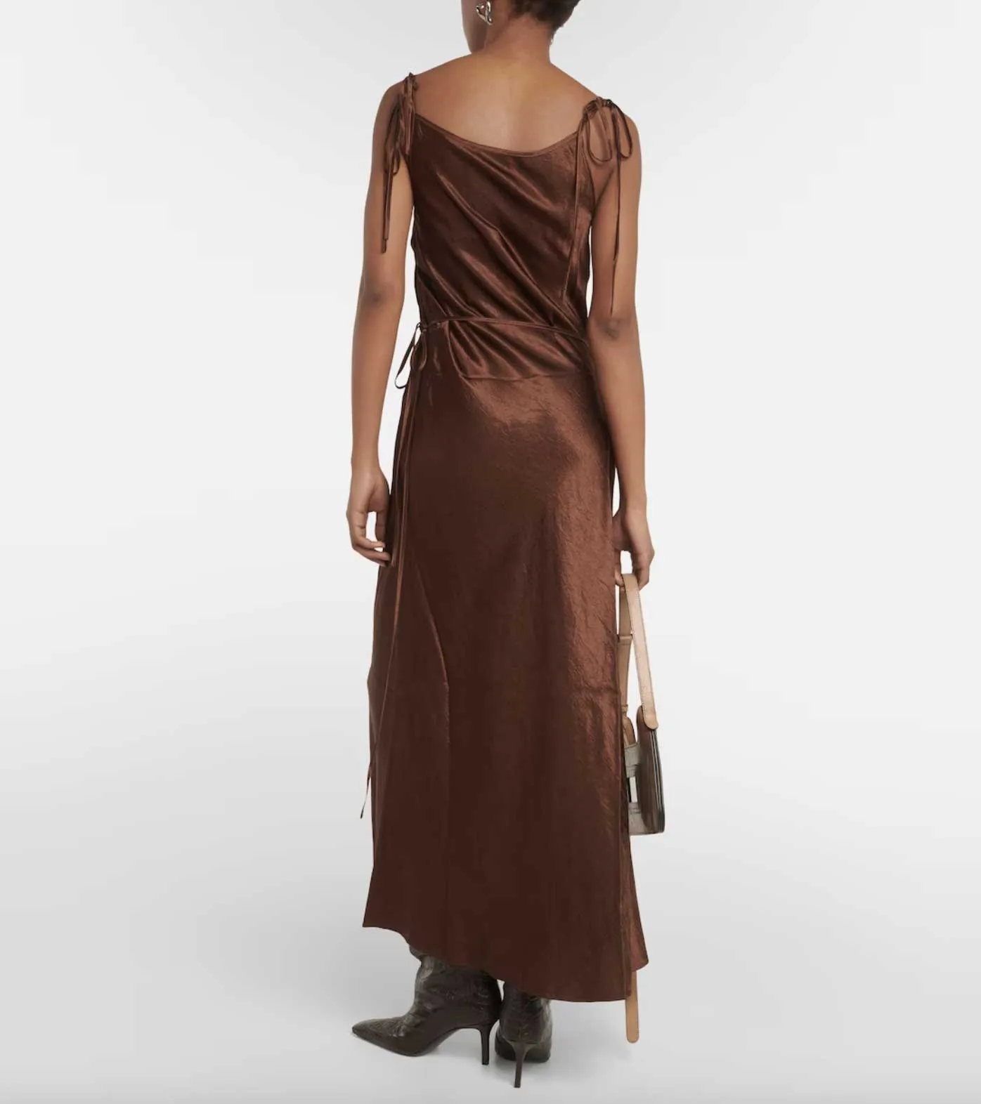 Satin Midi Dress Brown