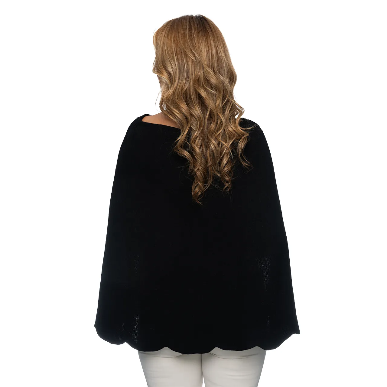 Scalloped Poncho w. Pave Stripe - Black