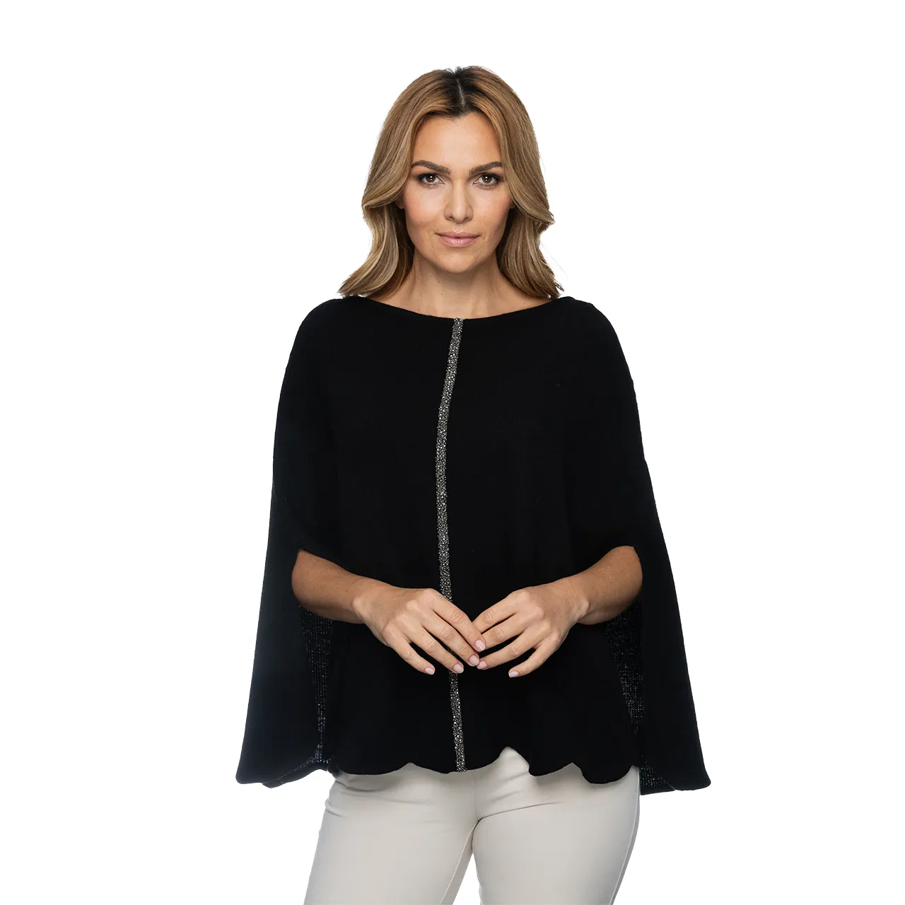 Scalloped Poncho w. Pave Stripe - Black