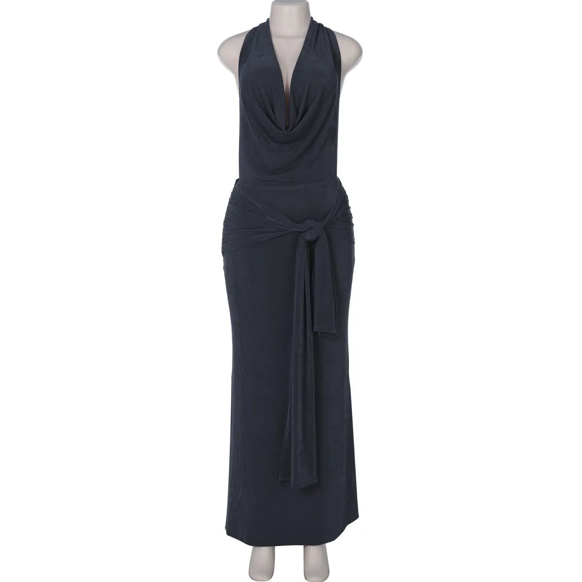 Sexy Backless Lace Up Halter Deep V Plunge Formal Dress