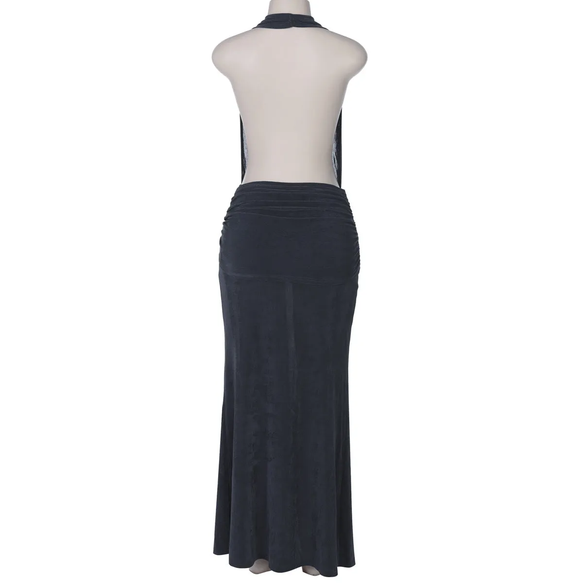 Sexy Backless Lace Up Halter Deep V Plunge Formal Dress