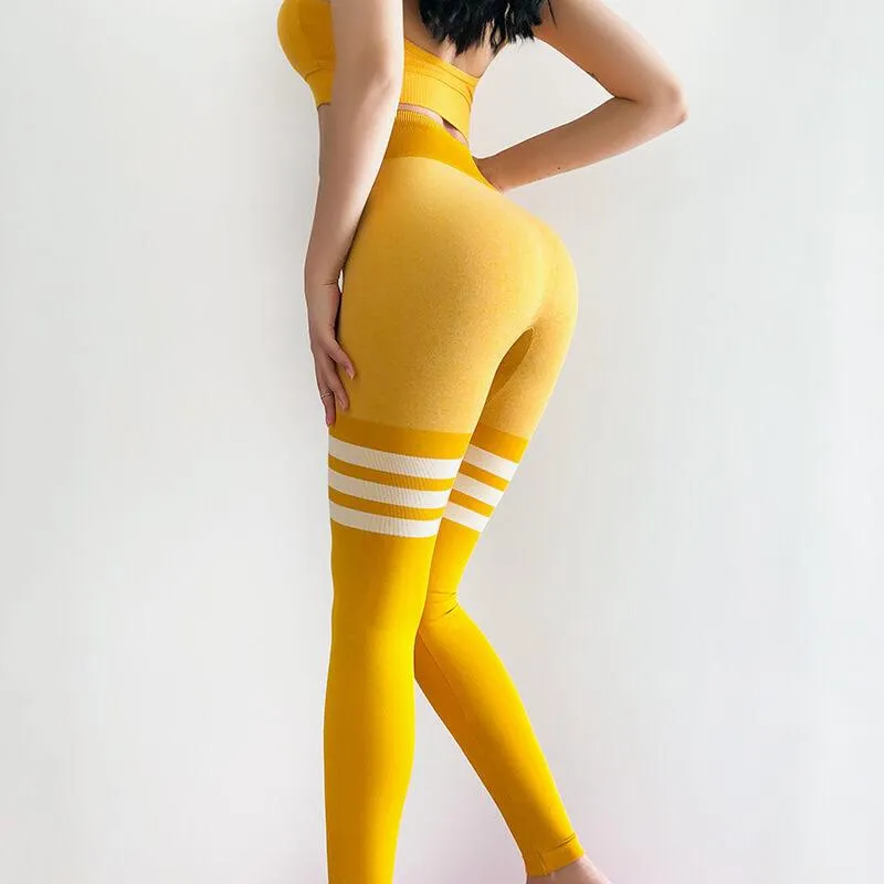 Sexy High Waist Stripes Skinny Stretch Yoga Pants