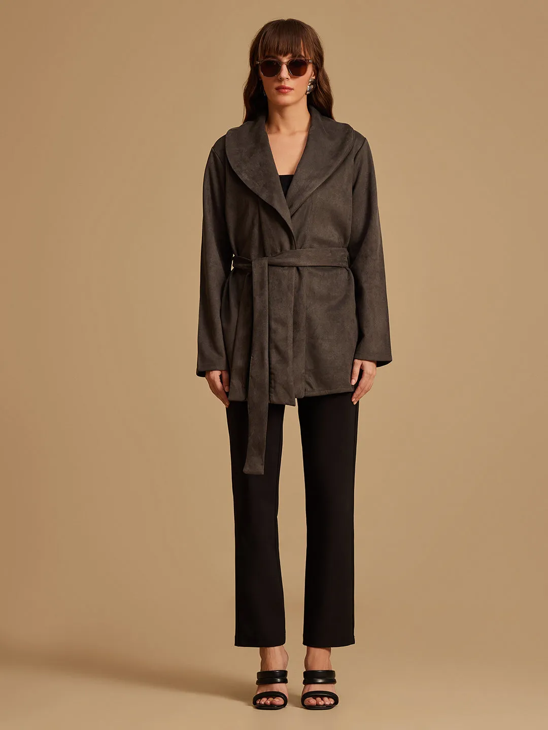 Shawl Collar Cape With Belt