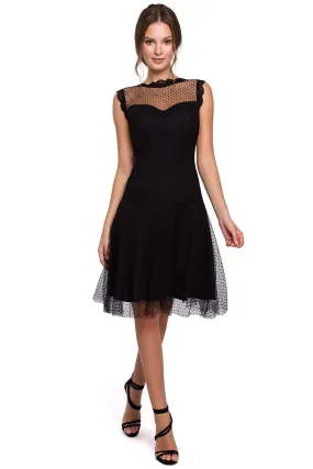 Sheer black mesh lace inserts cocktail dress