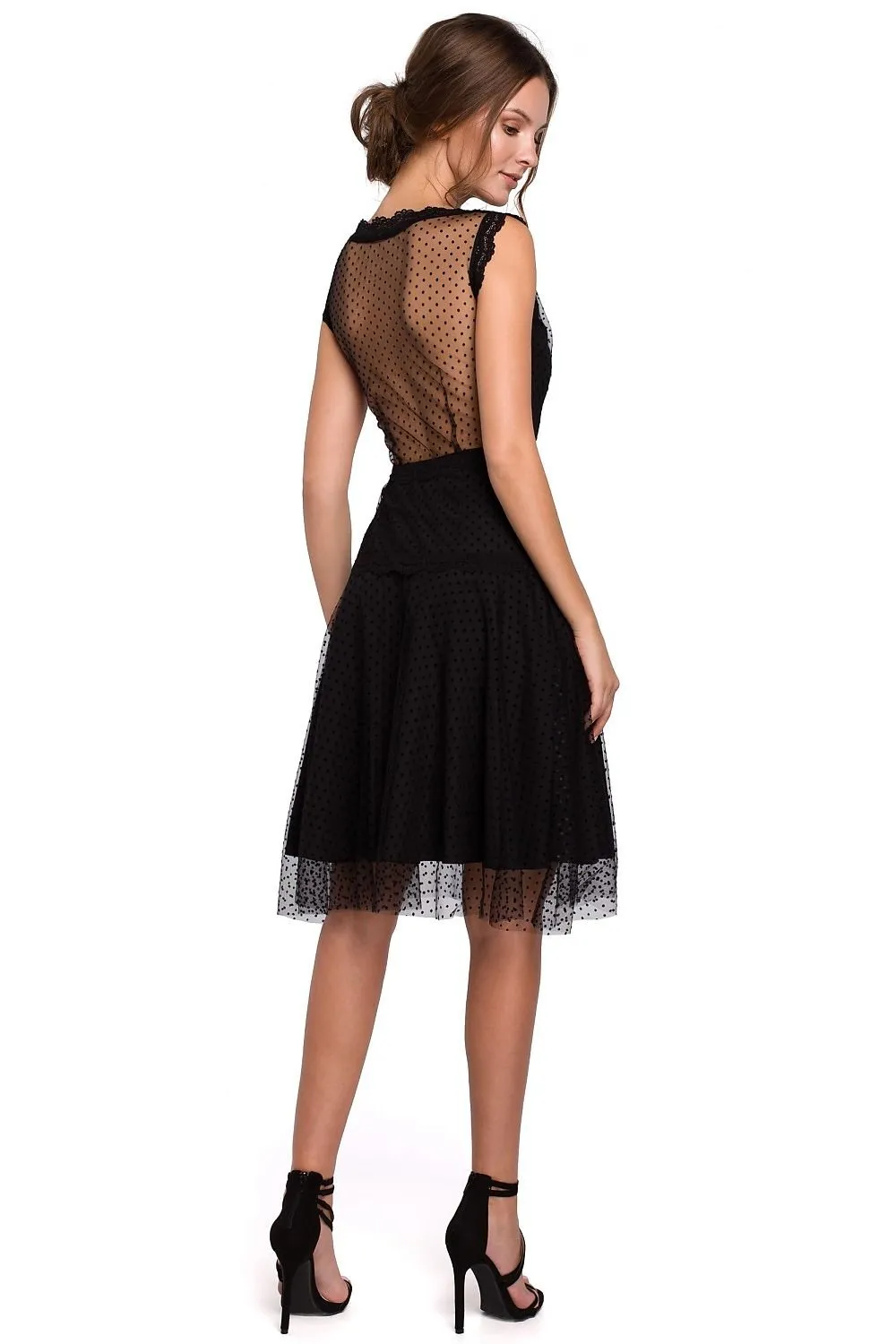 Sheer black mesh lace inserts cocktail dress