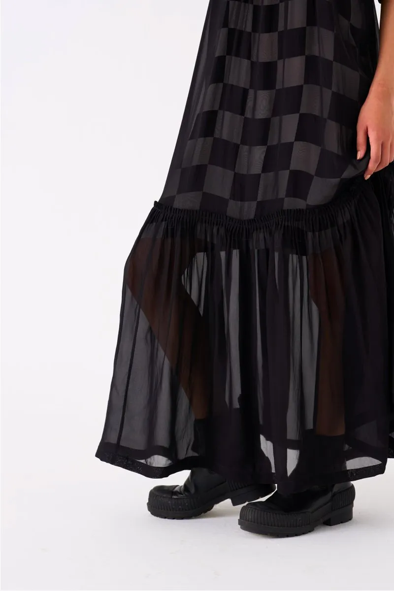 Sheer Bottom Frill Dress Black