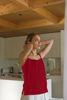 Short burgundy linen nightie with straps - Mariane