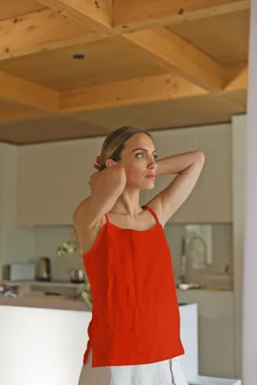 Short coral linen nightie with straps - Mariane