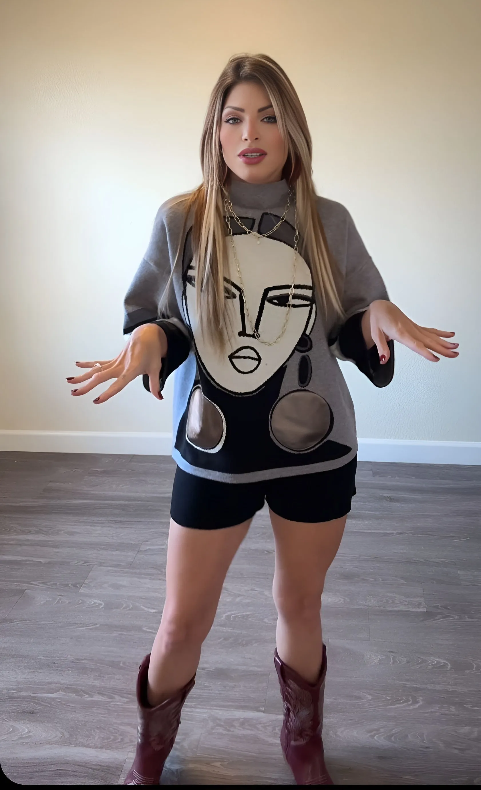 Silver face tunic top