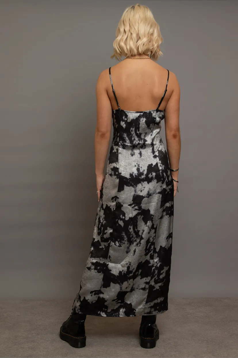 Silver Tone Tie-Dye Maxi Cami Slip Dress
