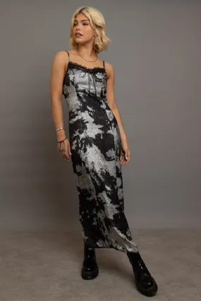 Silver Tone Tie-Dye Maxi Cami Slip Dress