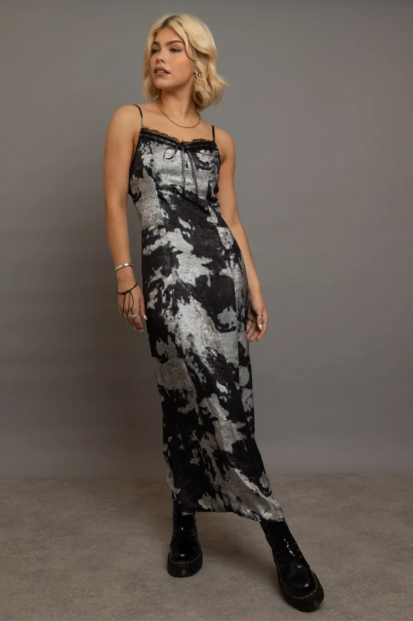 Silver Tone Tie-Dye Maxi Cami Slip Dress