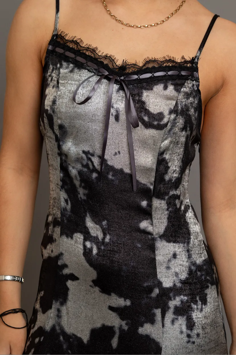 Silver Tone Tie-Dye Maxi Cami Slip Dress