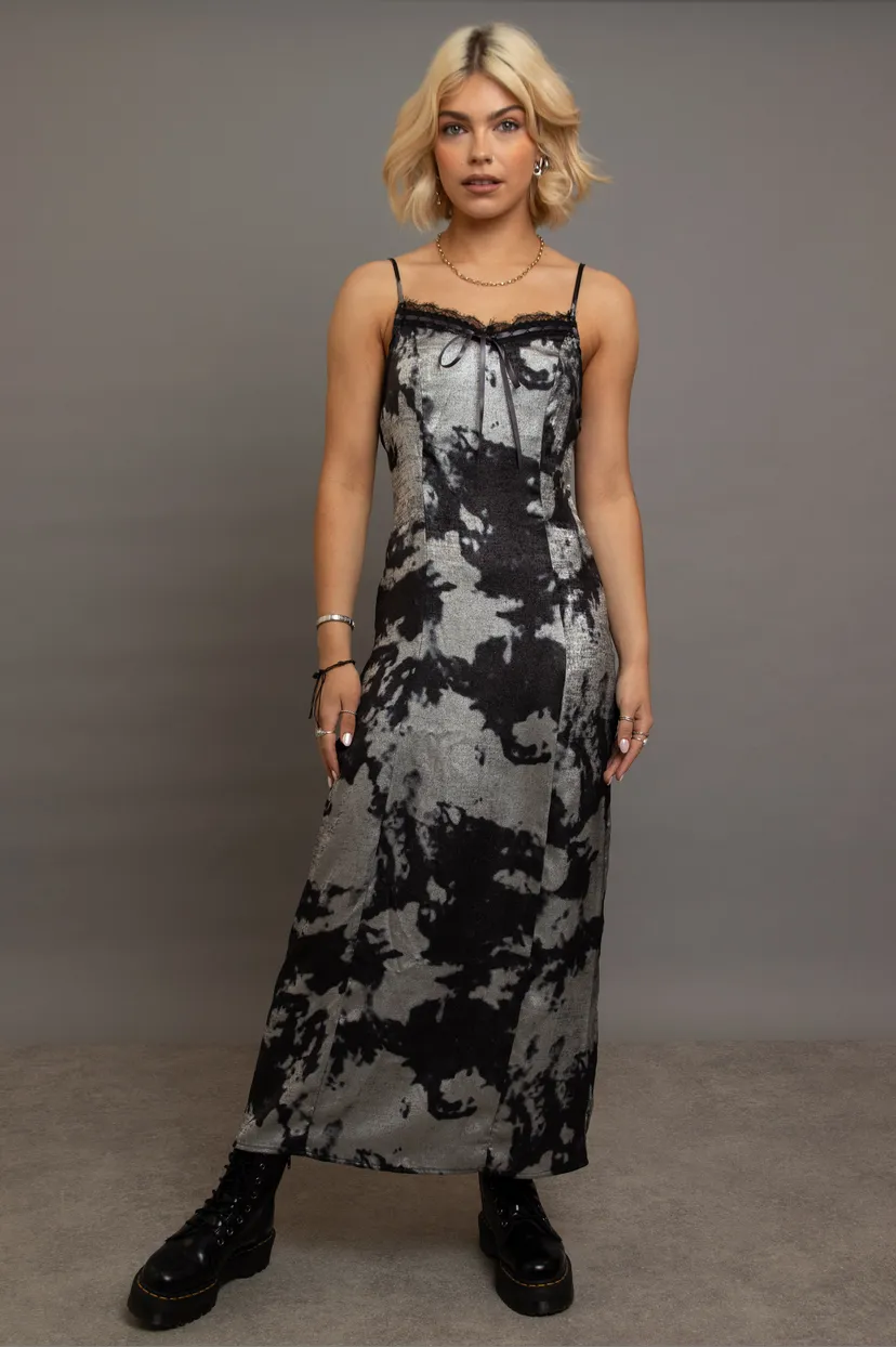 Silver Tone Tie-Dye Maxi Cami Slip Dress