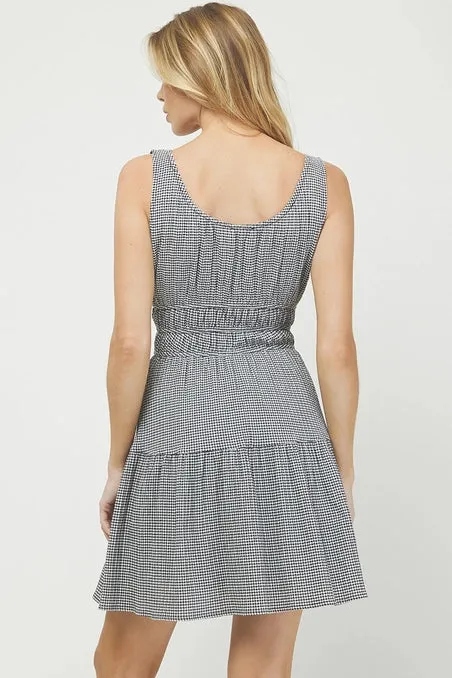 Sleeveless Gingham Mini Dress, Black/White