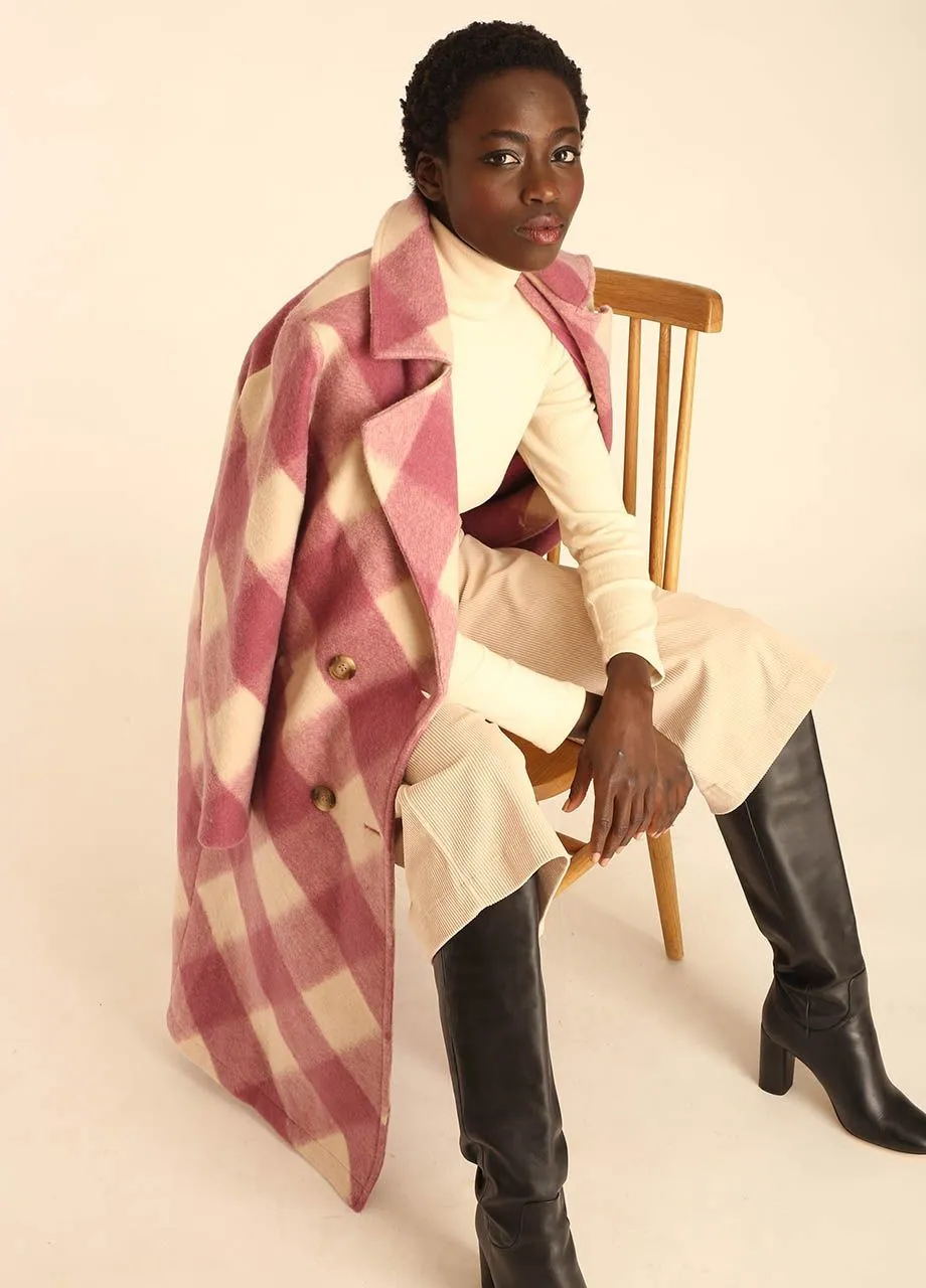 Squares Coat in Rose