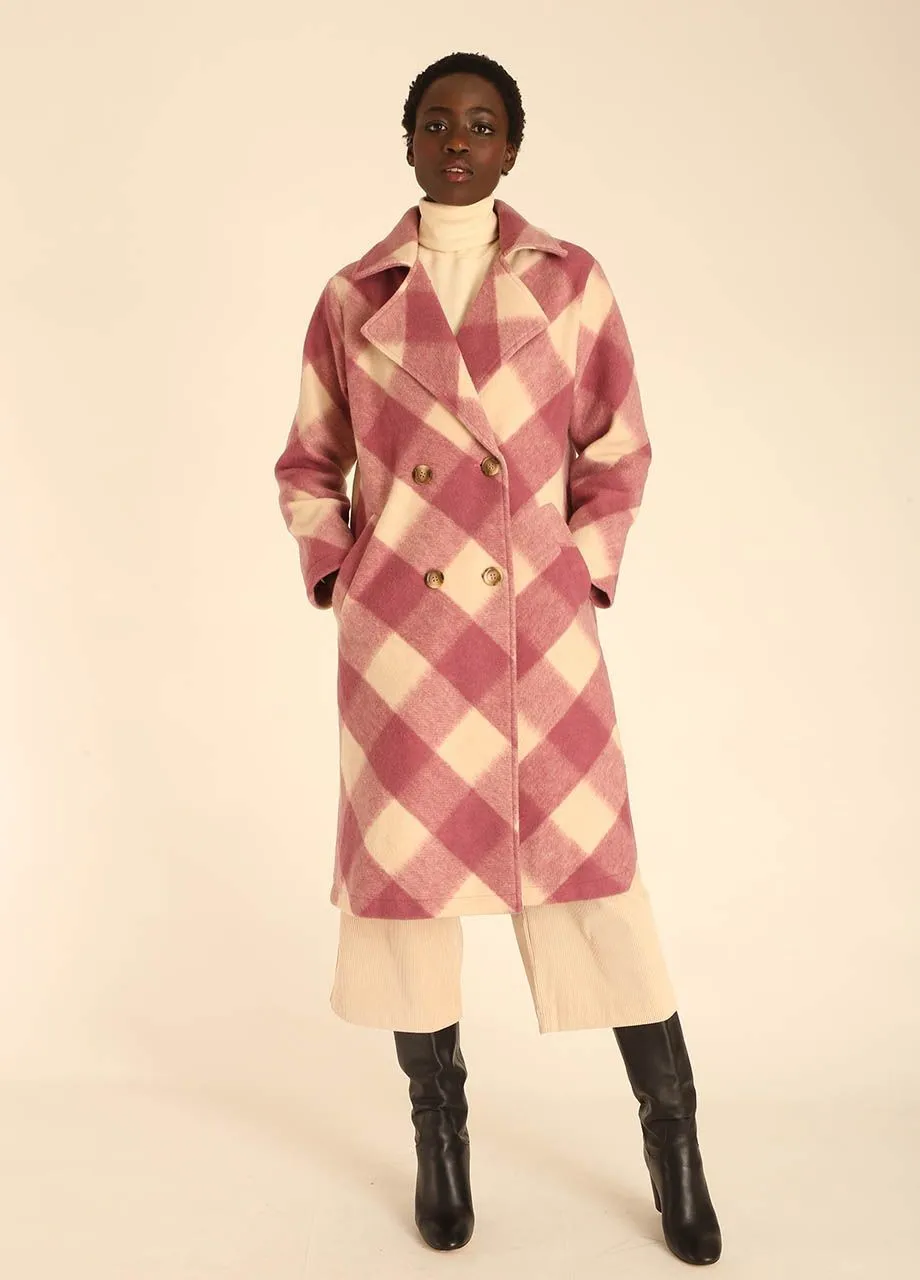 Squares Coat in Rose