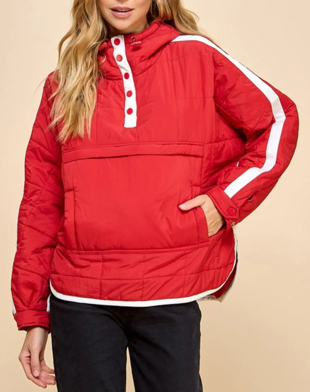 Striped Detail Quilt Hooded Jacket