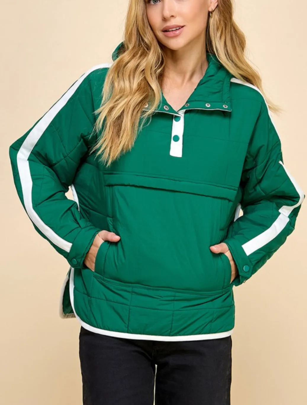 Striped Detail Quilt Hooded Jacket