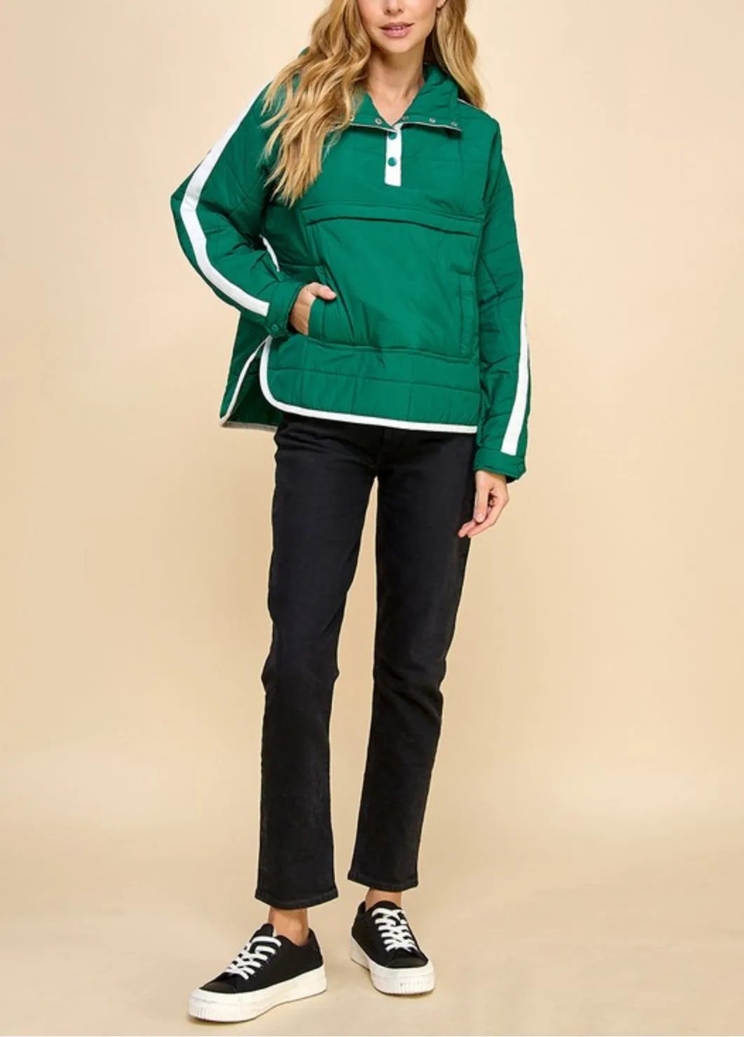 Striped Detail Quilt Hooded Jacket