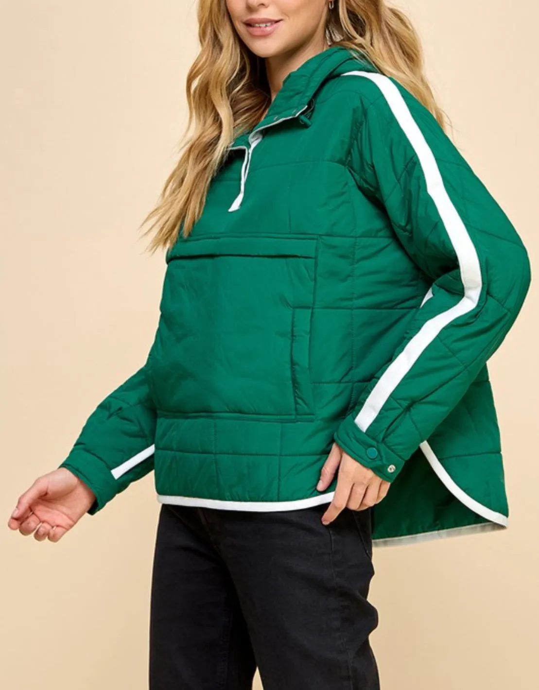 Striped Detail Quilt Hooded Jacket