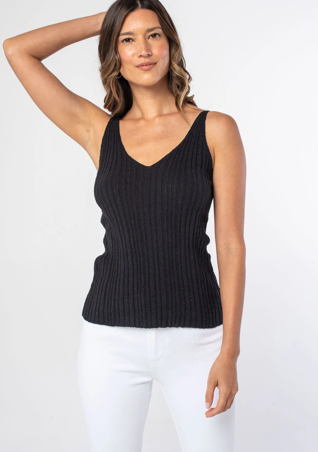 Sweater Knit Ribbed V Neck Tank Top